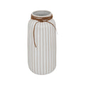 Elegant Ribbed Ceramic Vase with Natural Twine Accent