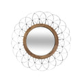 Rustic Round Wall Mirror with Wire Floral Design